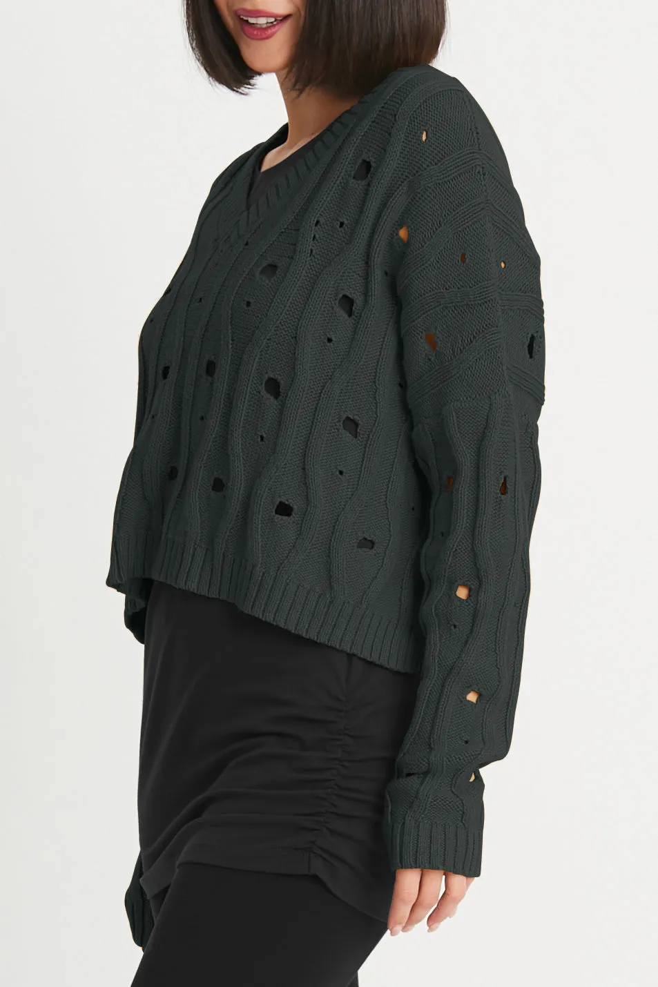 Pima Cotton "Moth" V Neck Sweater