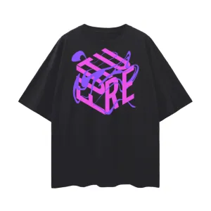Pink and Purple Future is Fluid Graphic Tee Abstract Art LGBTQIA2S  Pride on front of Black Oversize Deep Drop Shoulder Tee - 190 GSM