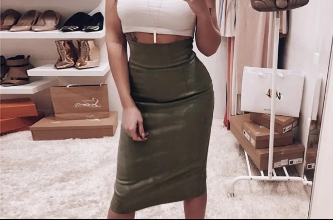 Pink Autumn Midi High Waist Skirts...