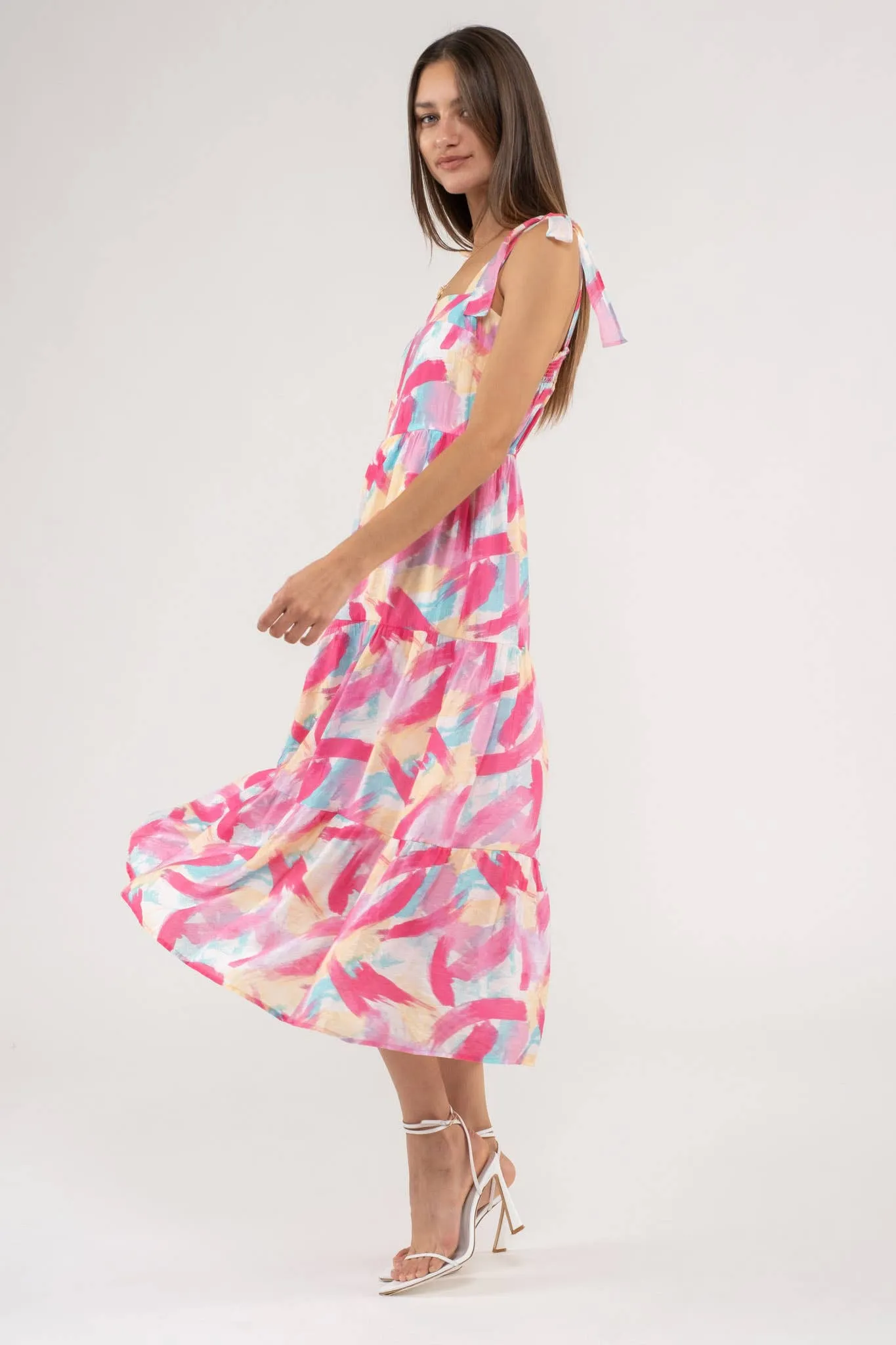 Pink Brush Stroke Midi Dress