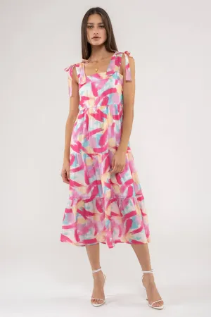 Pink Brush Stroke Midi Dress