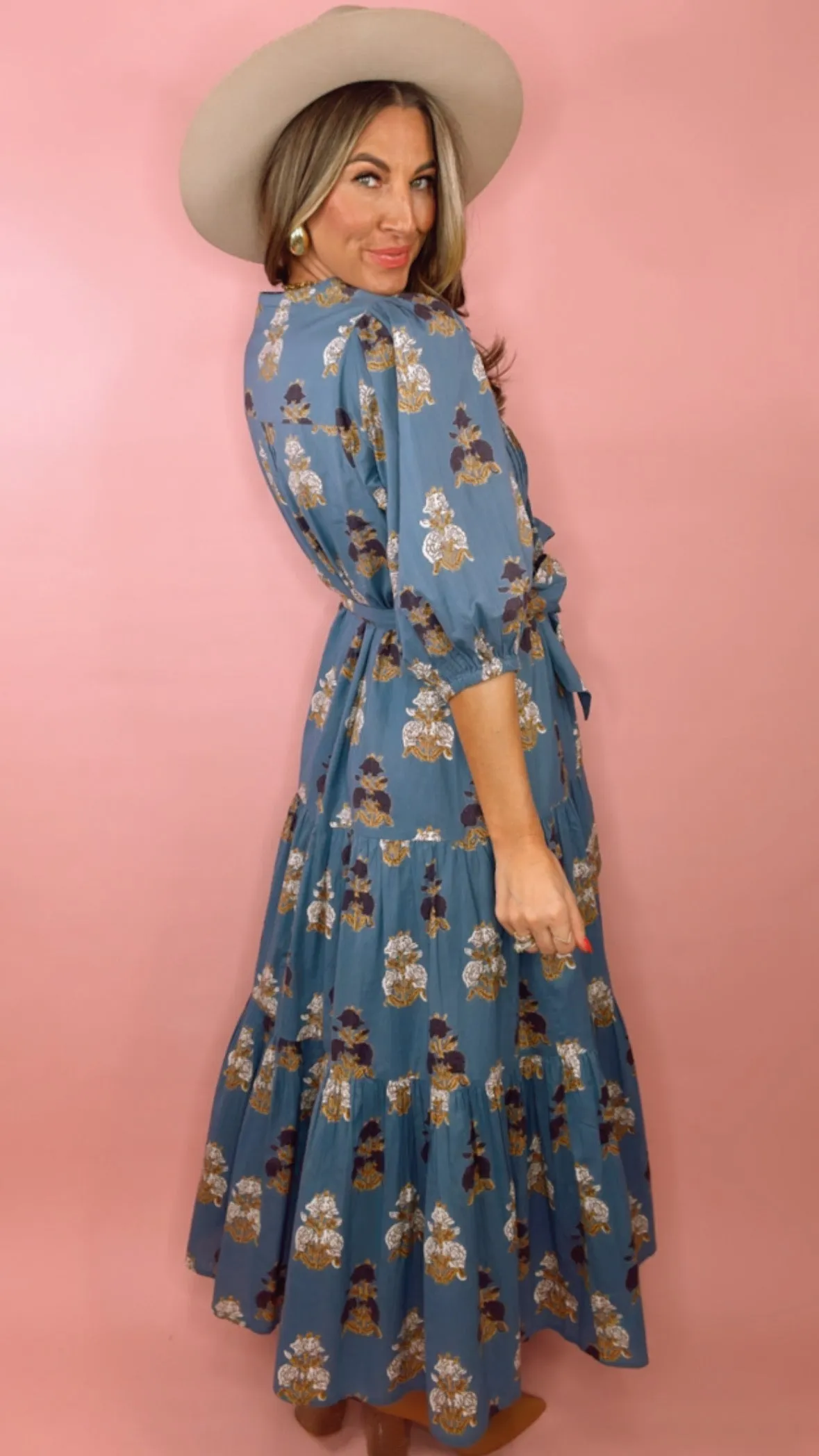 Pink Chicken Indria Maxi in Blue Flowerette