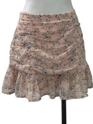 Pink Floral Ruched Mini Skirt