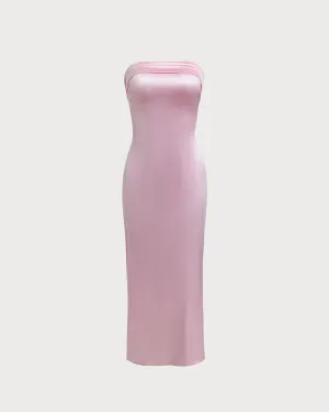 Pink Satin Strapless Maxi Dress