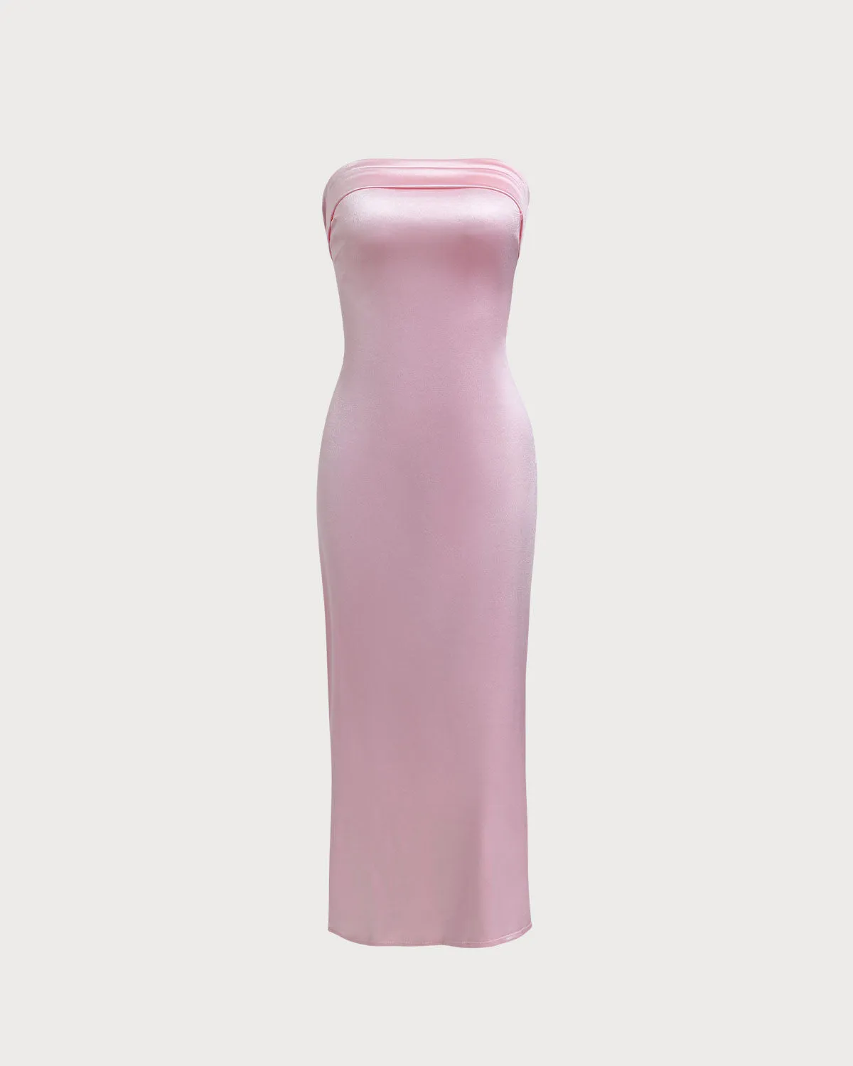Pink Satin Strapless Maxi Dress