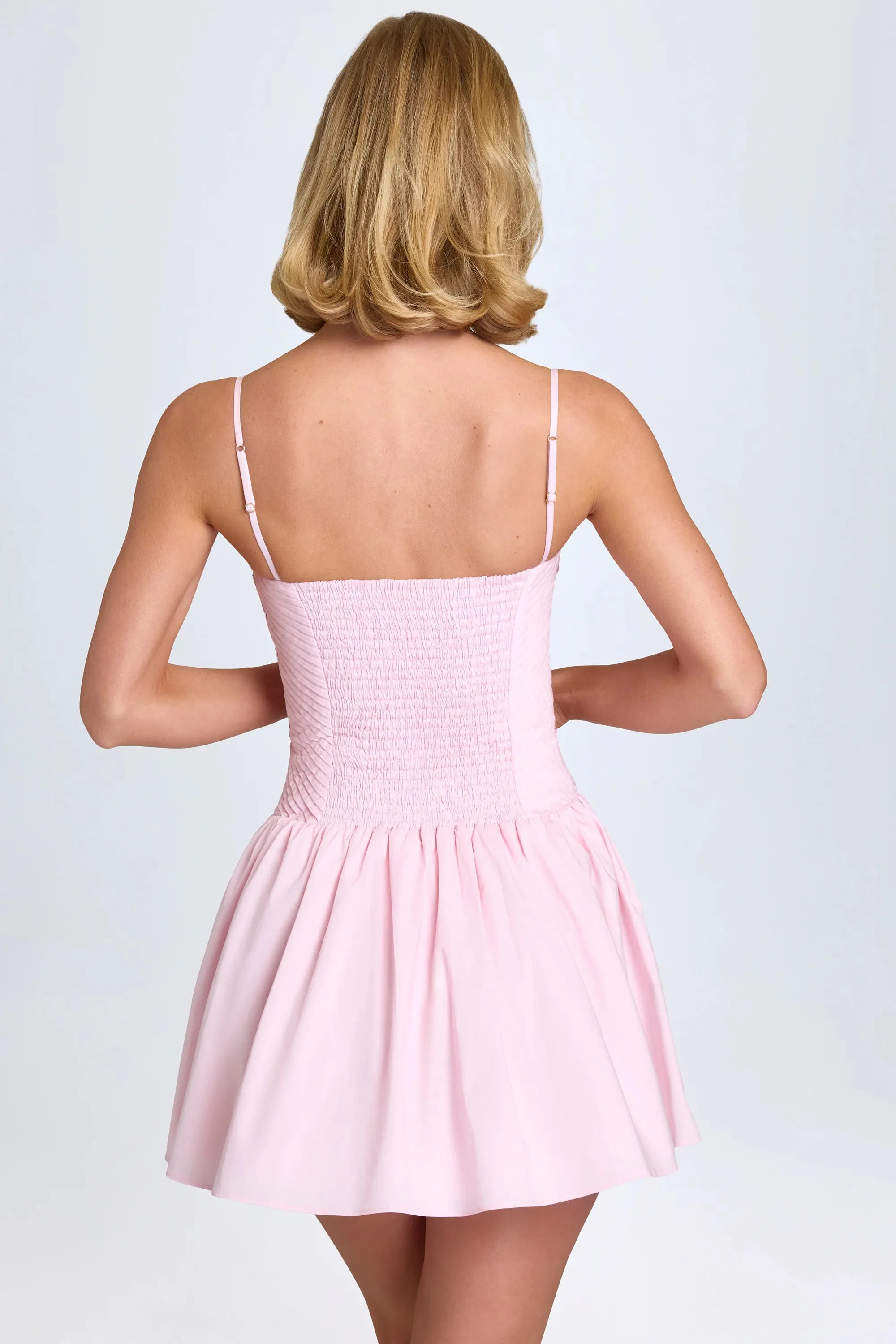 Pintucked Shirred Mini Dress in Blush