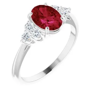Platinum Lab-Grown Ruby & 1/6 CTW Diamond Ring
