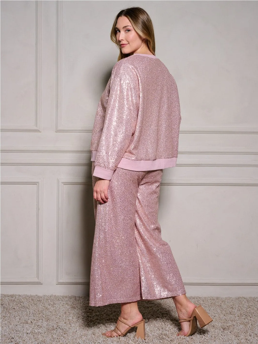 PLUS SIZE LONG SLEEVE SEQUINS PULLOVER SWEATER