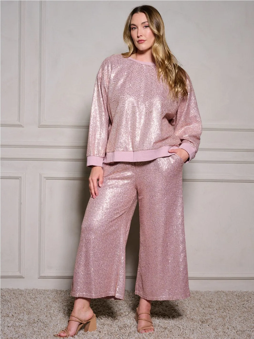 PLUS SIZE LONG SLEEVE SEQUINS PULLOVER SWEATER