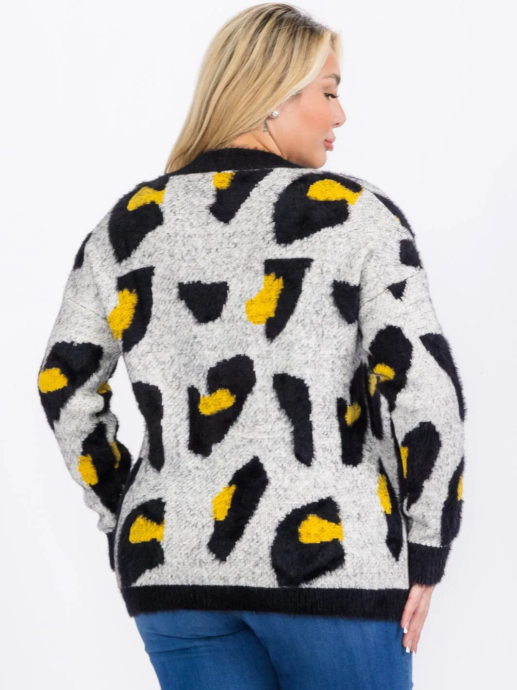 PLUS SIZE LONG SLEEVES PULLOVER COLORBLOCK ANIMAL PRINT SWEATER
