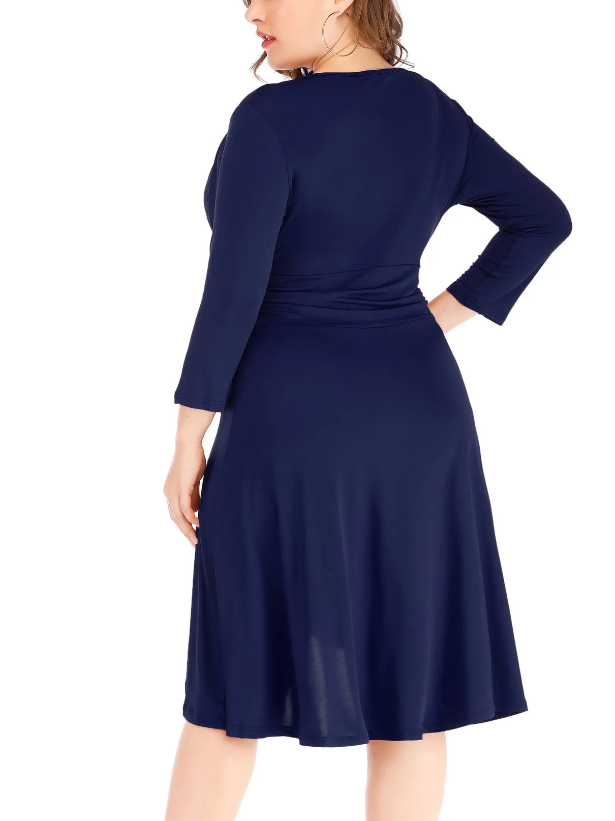 Plus Size Sexy V-neck Waist Solid Color Irregular Dress