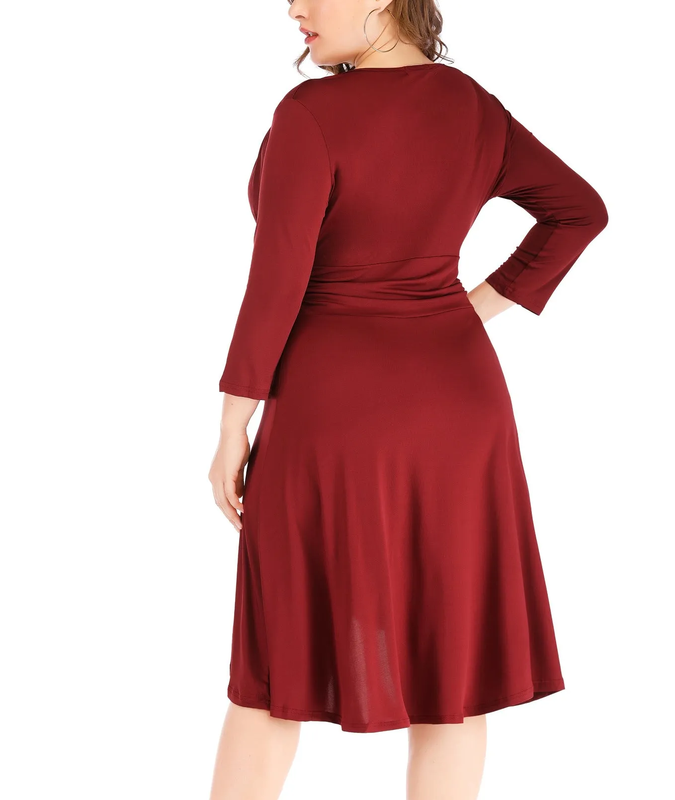 Plus Size Sexy V-neck Waist Solid Color Irregular Dress