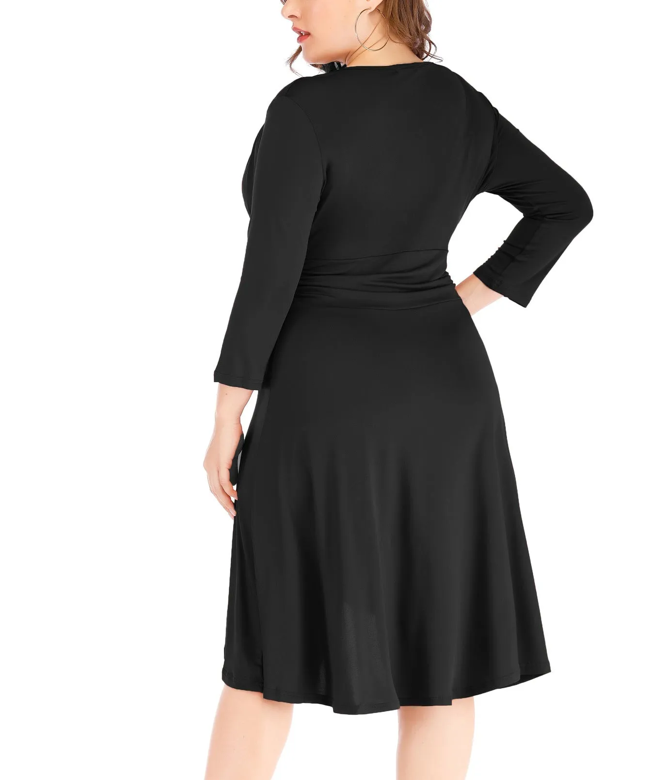 Plus Size Sexy V-neck Waist Solid Color Irregular Dress