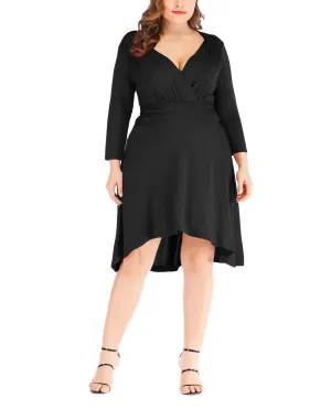 Plus Size Sexy V-neck Waist Solid Color Irregular Dress