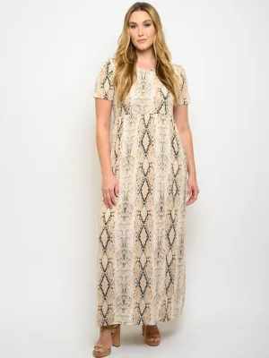 PLUS SIZE SNAKE PRINT WITH POCKETS MAXI DRESS