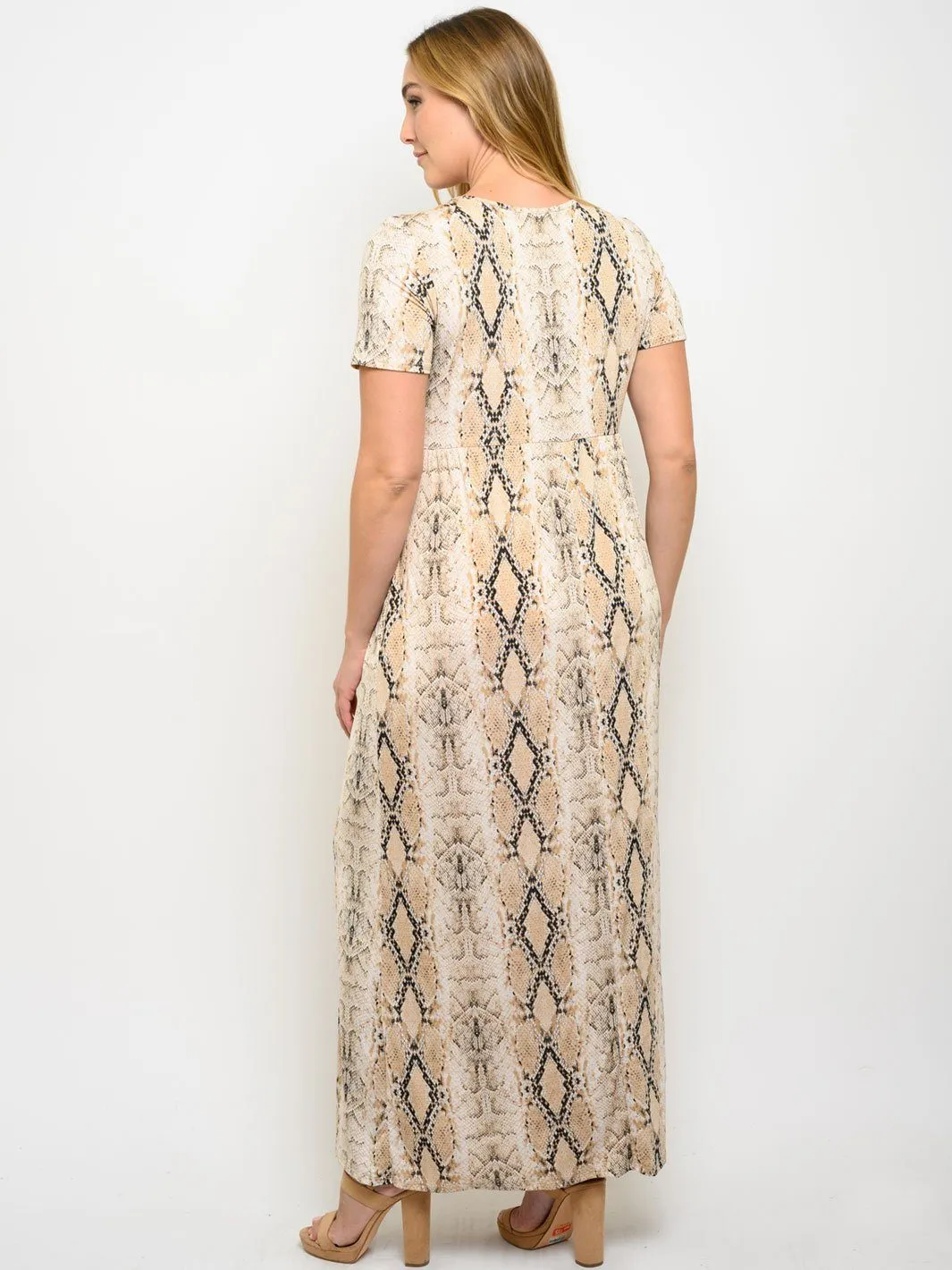 PLUS SIZE SNAKE PRINT WITH POCKETS MAXI DRESS