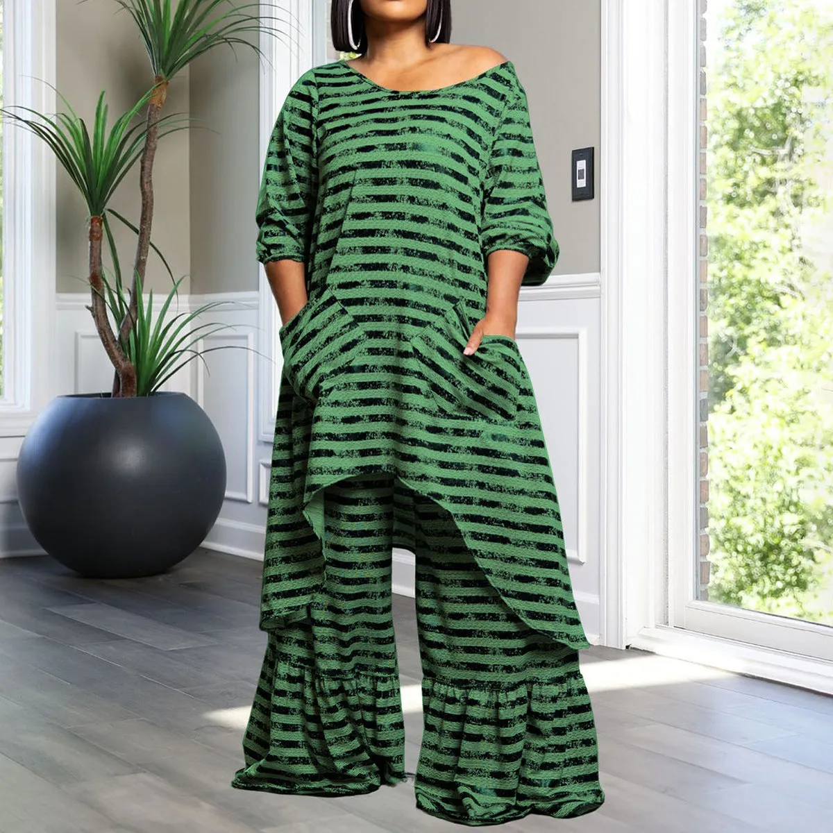 Plus Size Wide Leg Irregular Pants Set