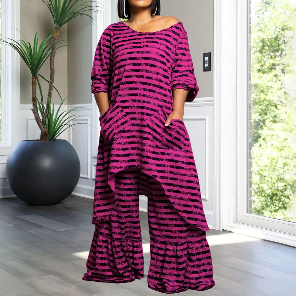 Plus Size Wide Leg Irregular Pants Set