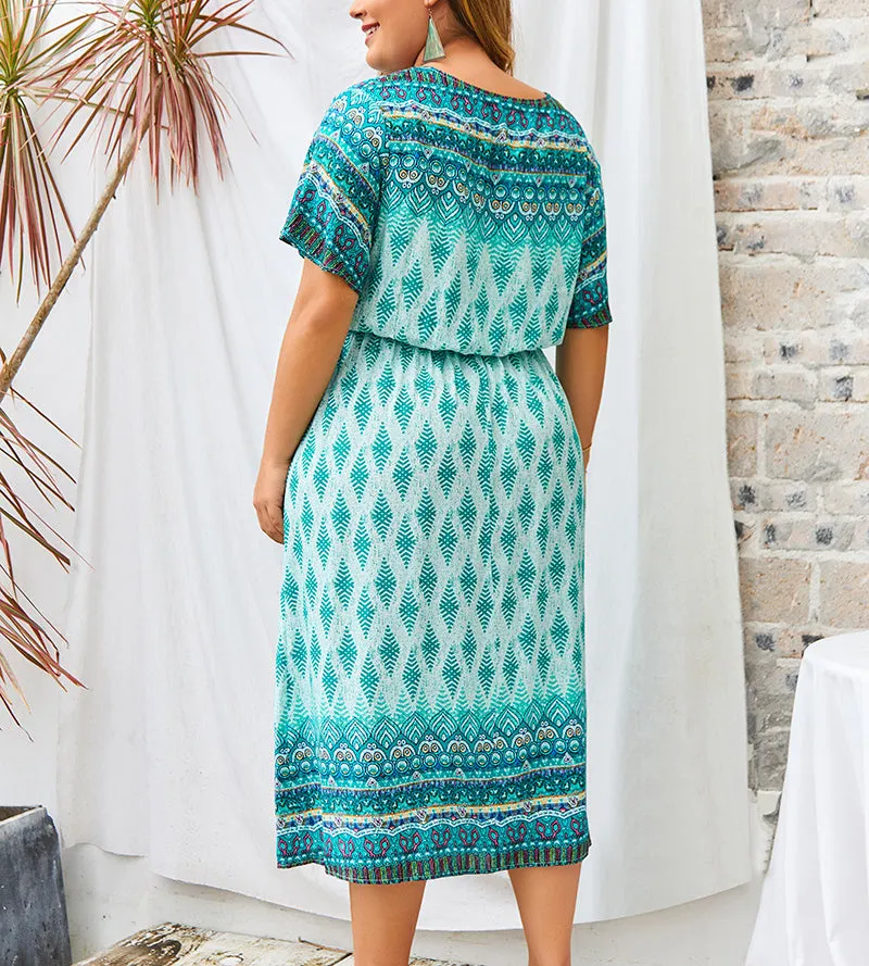 Plus Size Women Short Sleeve Print Dress