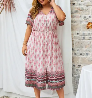 Plus Size Women Short Sleeve Print Dress
