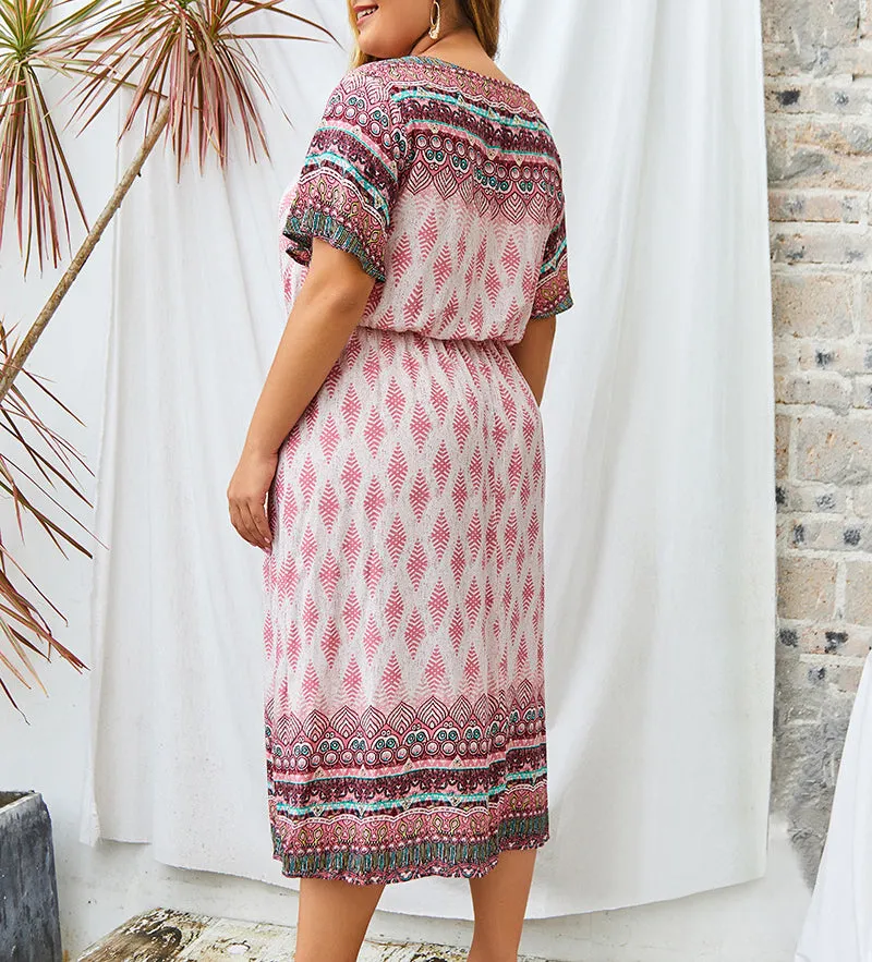 Plus Size Women Short Sleeve Print Dress