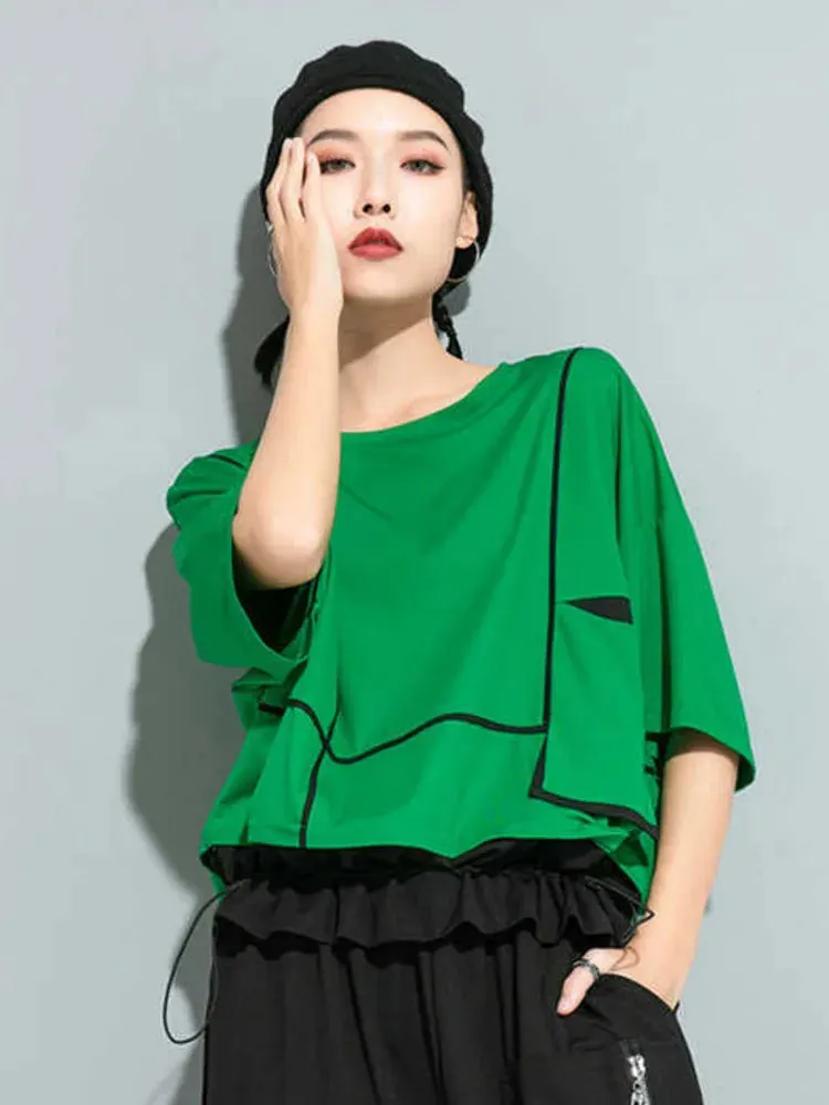 Pocket Division Oversized New Round Neck T-Shirt