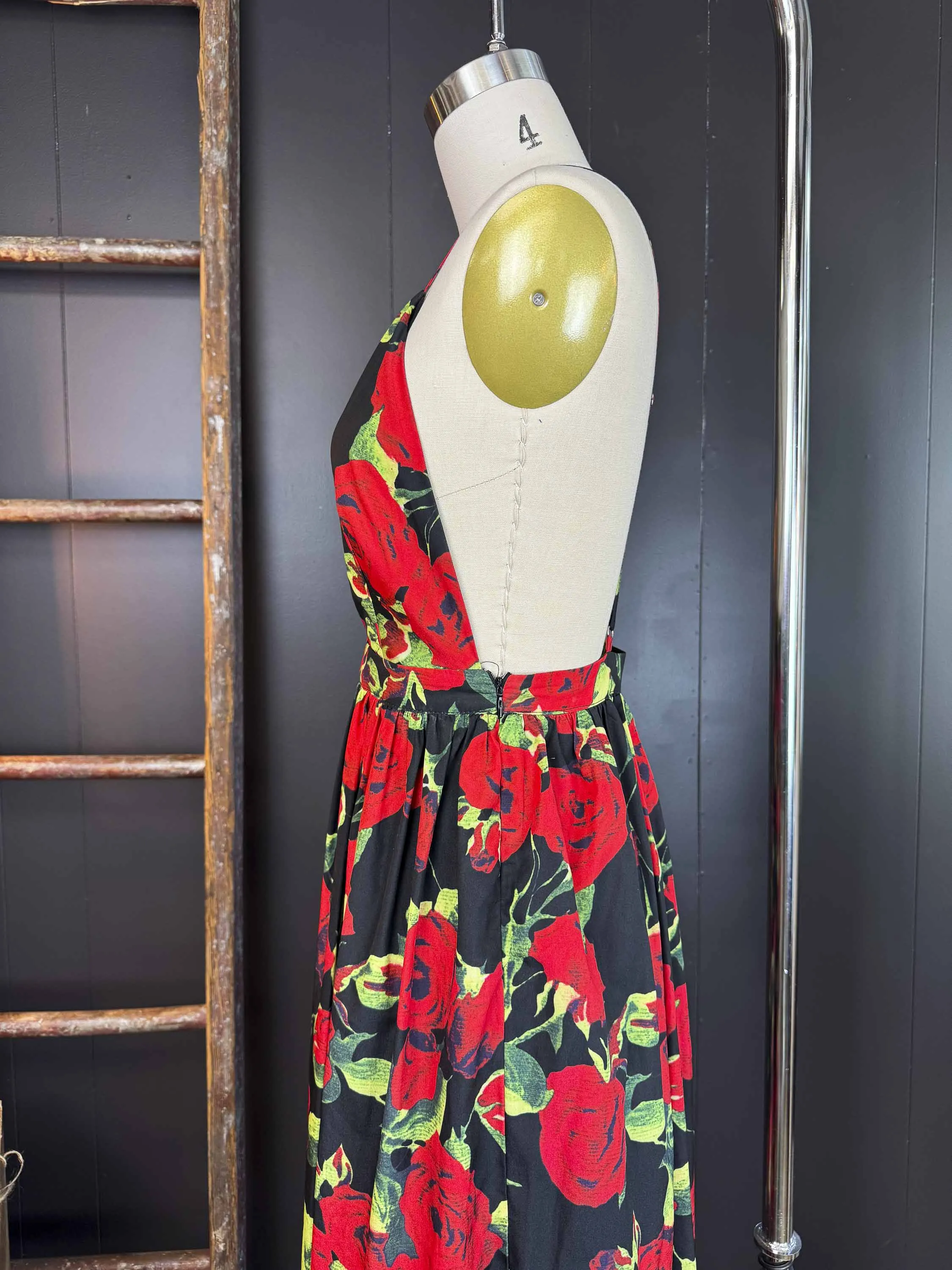 Pre-loved Deep V Rose Maxi Dress - Size S