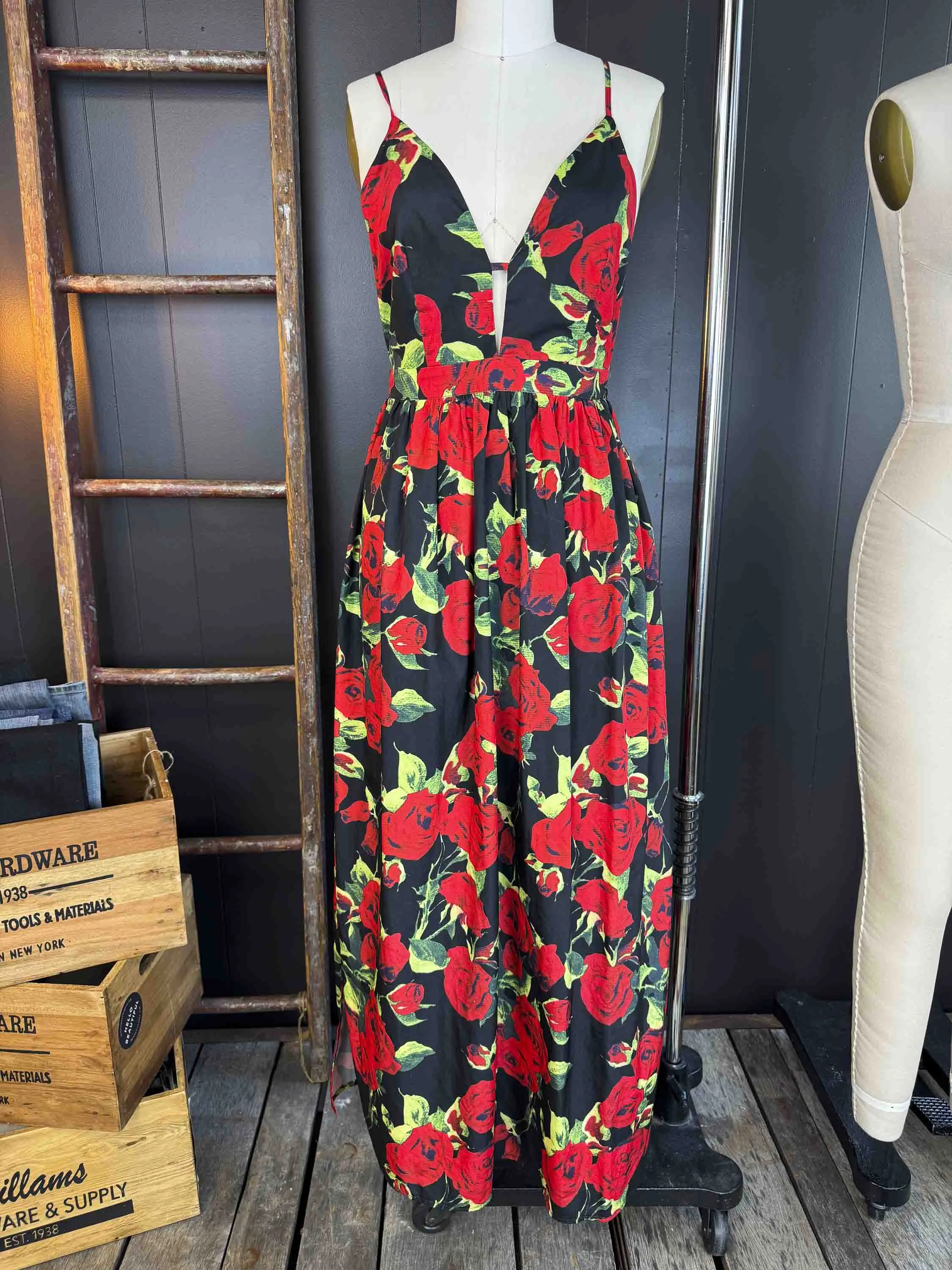 Pre-loved Deep V Rose Maxi Dress - Size S