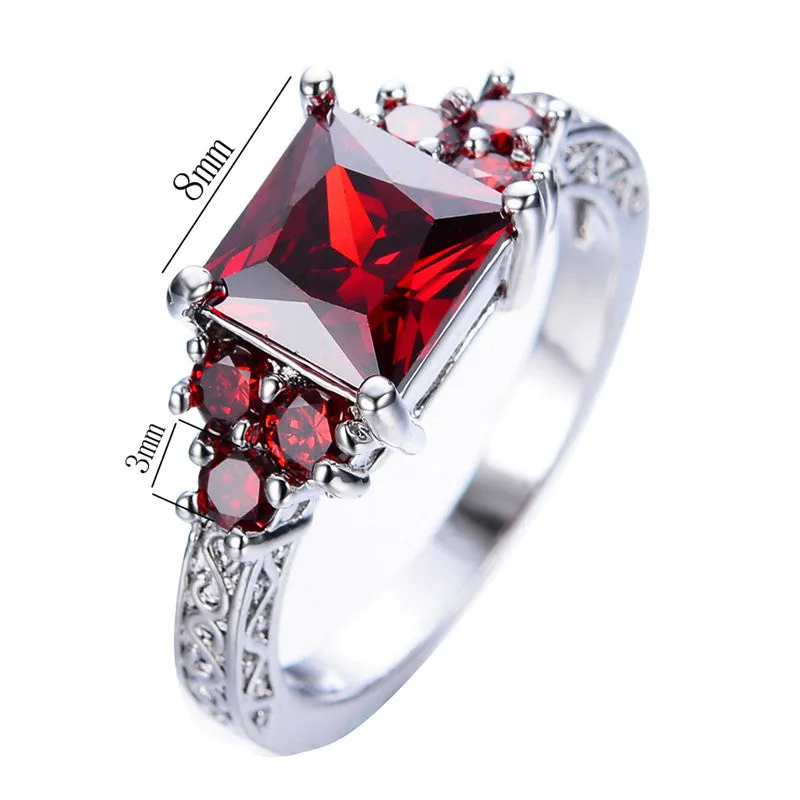 Princess Cut Red Garnet Ring
