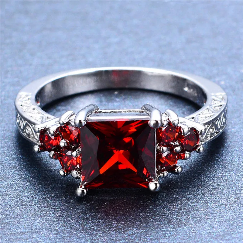 Princess Cut Red Garnet Ring