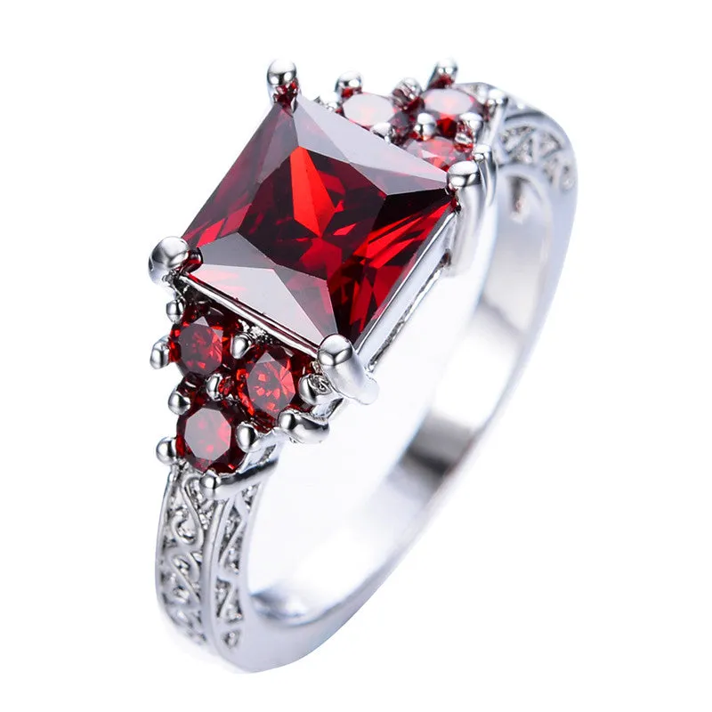 Princess Cut Red Garnet Ring