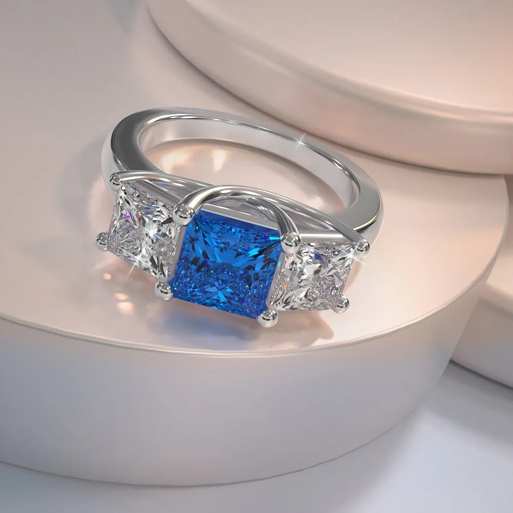 Princess Cut Swirl Three Stone Lab-Grown Diamond Ring with 1.00 ct.(finished) 3.4mm, 4.5mm Ruby