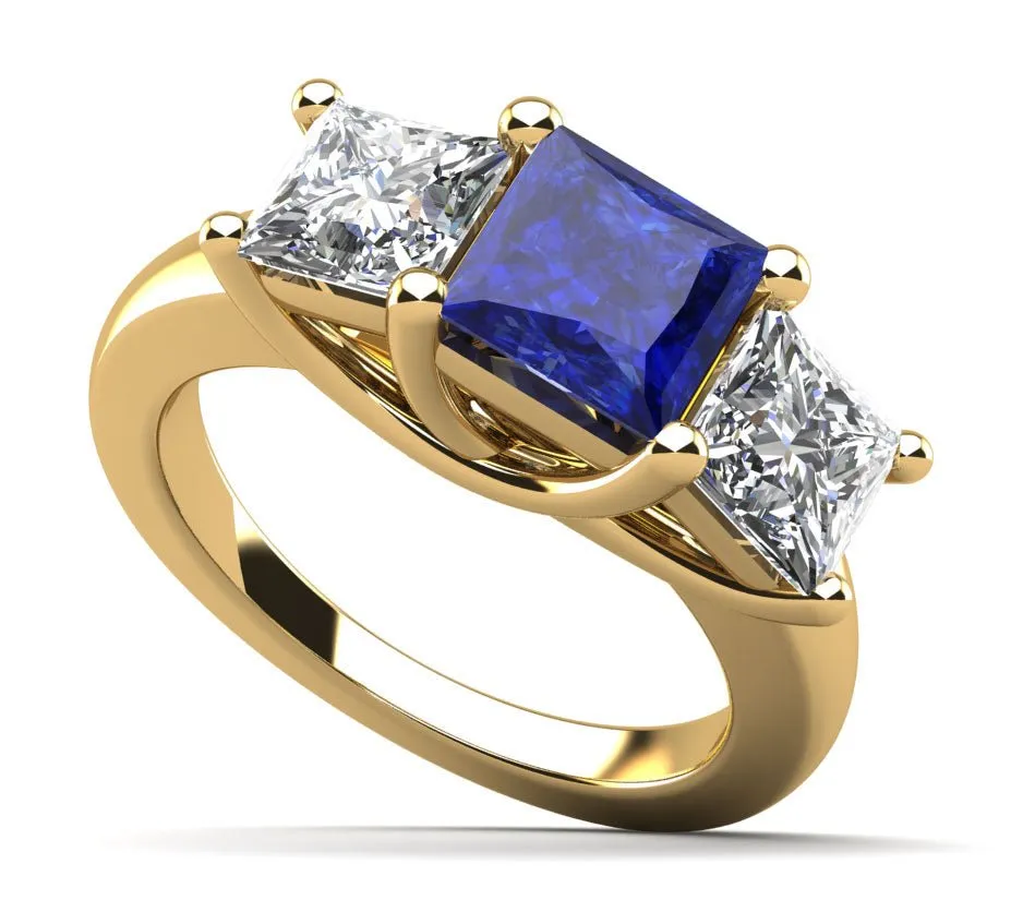 Princess Cut Swirl Three Stone Lab-Grown Diamond Ring with 1.00 ct.(finished) 3.4mm, 4.5mm Ruby