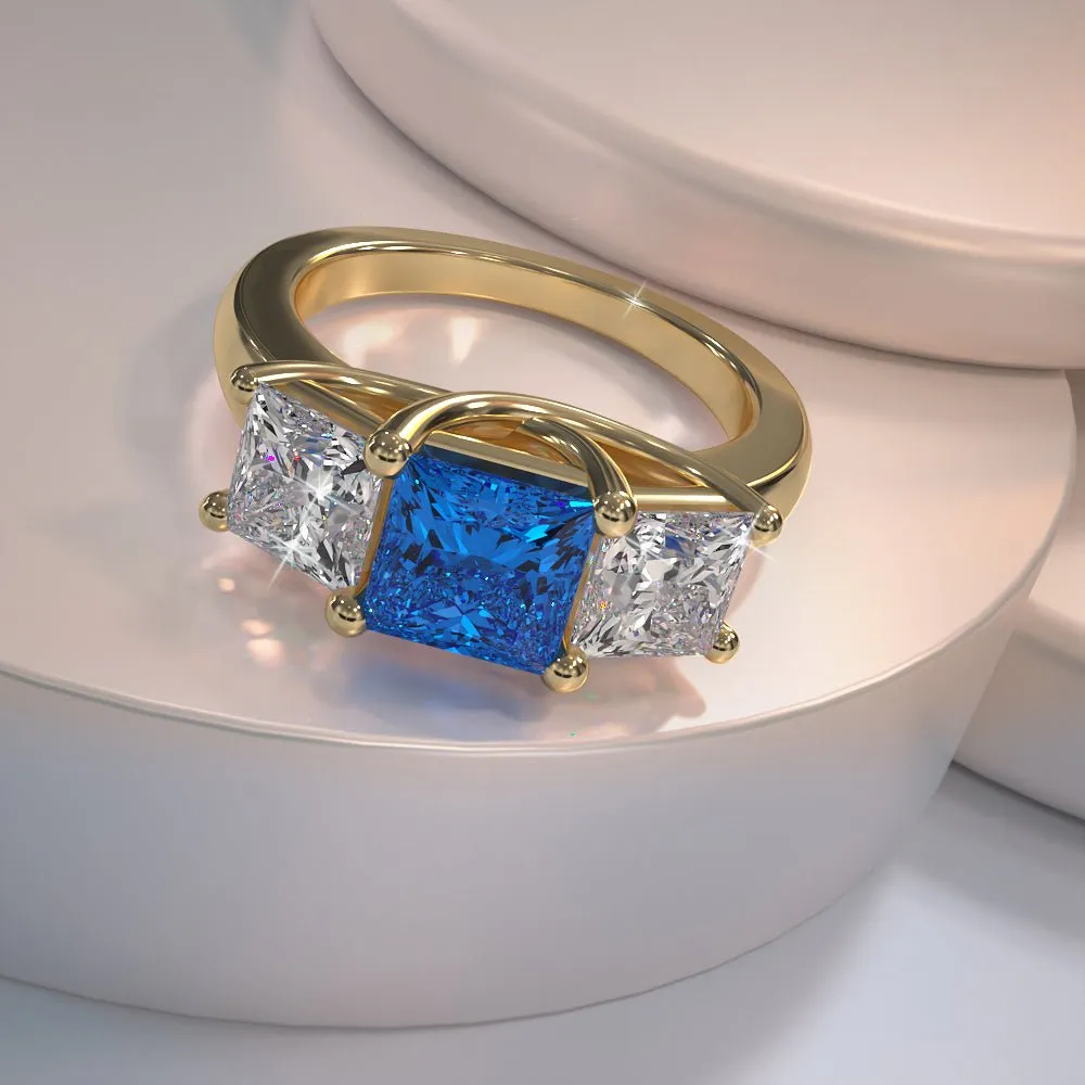 Princess Cut Swirl Three Stone Lab-Grown Diamond Ring with 1.00 ct.(finished) 3.4mm, 4.5mm Ruby