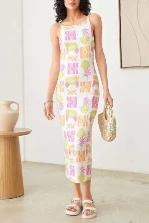 Print Adjustable Strap Back Slit Maxi Dress