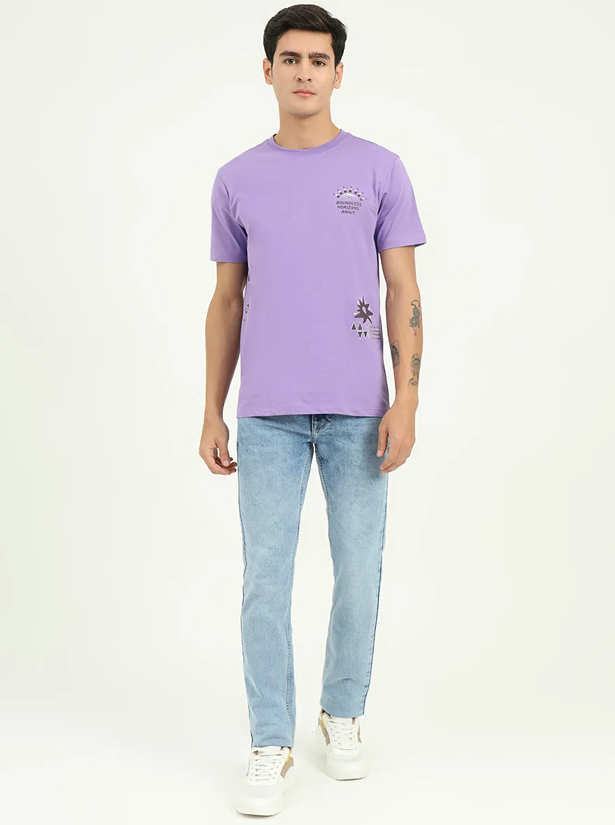 Purple Printed Slim Fit T-Shirt | Greenfibre