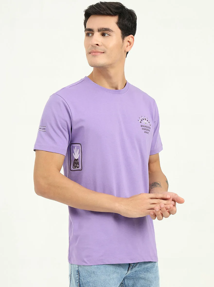 Purple Printed Slim Fit T-Shirt | Greenfibre