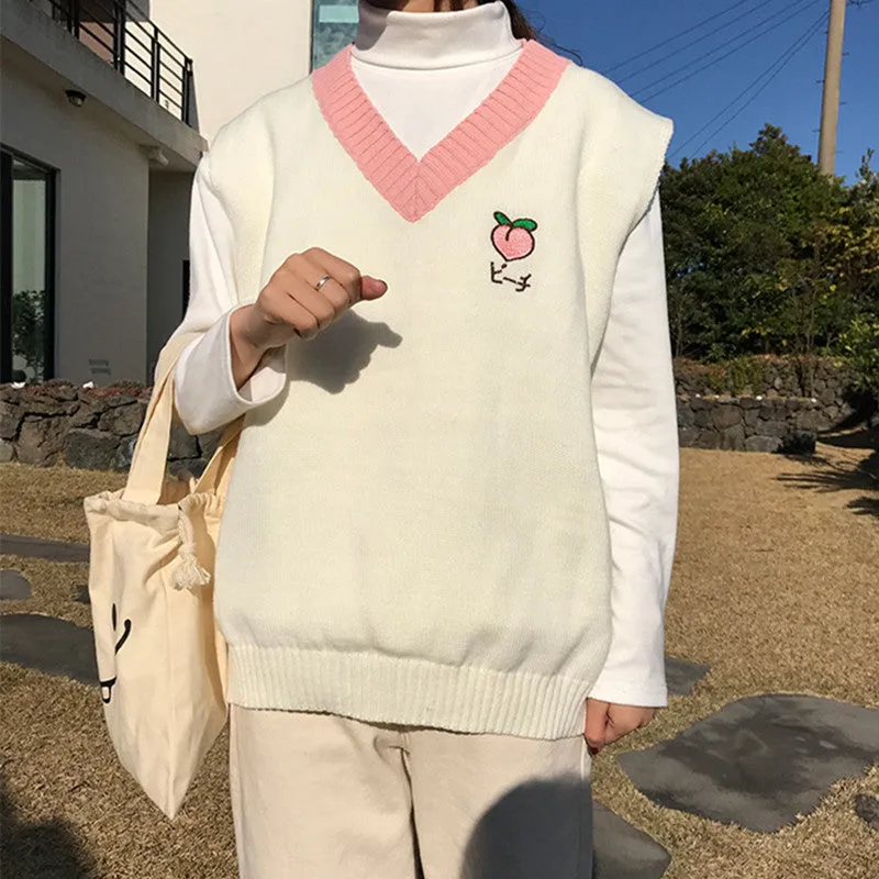 "EMBROIDERED FRUITS V-NECK" KNIT SWEATER VEST K082805