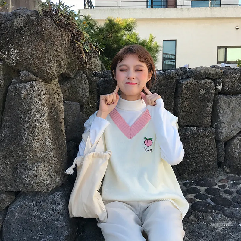 "EMBROIDERED FRUITS V-NECK" KNIT SWEATER VEST K082805