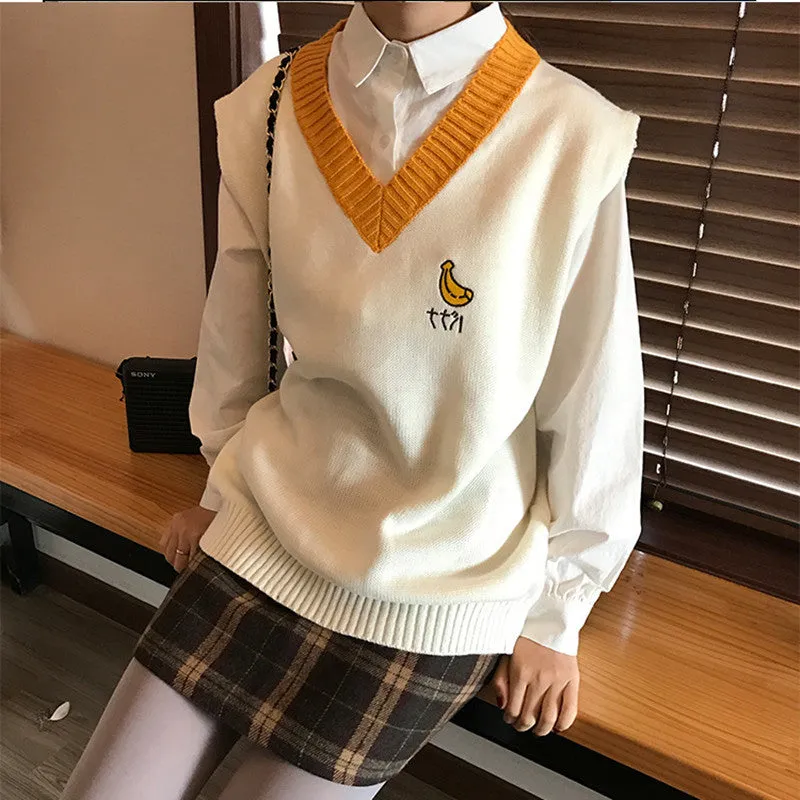 "EMBROIDERED FRUITS V-NECK" KNIT SWEATER VEST K082805