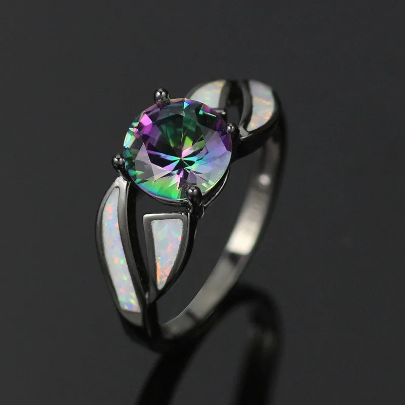 Rainbow Cubic Zirconia Fire Opal Ring
