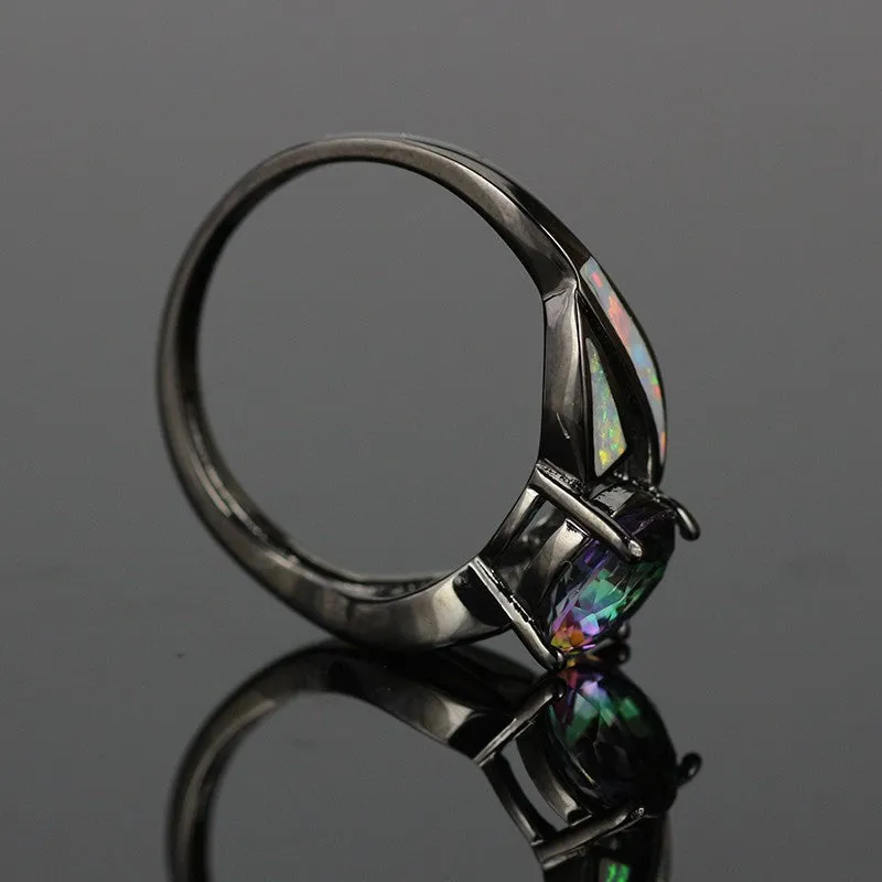 Rainbow Cubic Zirconia Fire Opal Ring