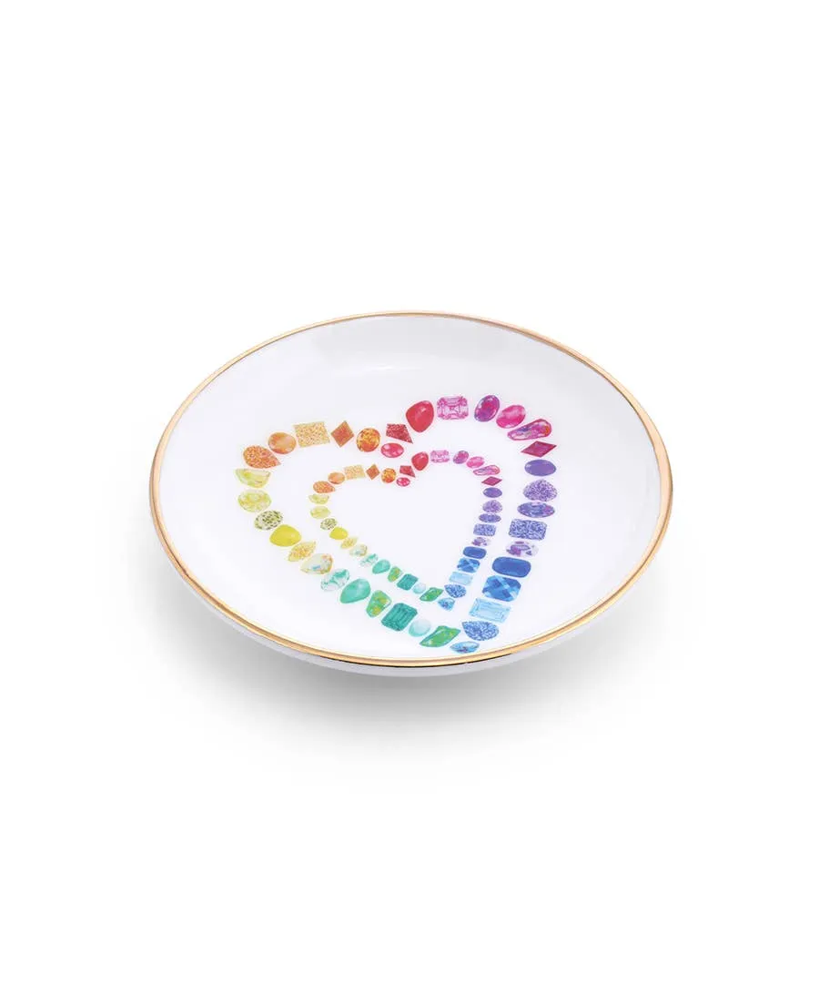 Rainbow Gemstone Hearts Porcelain Ring Dish
