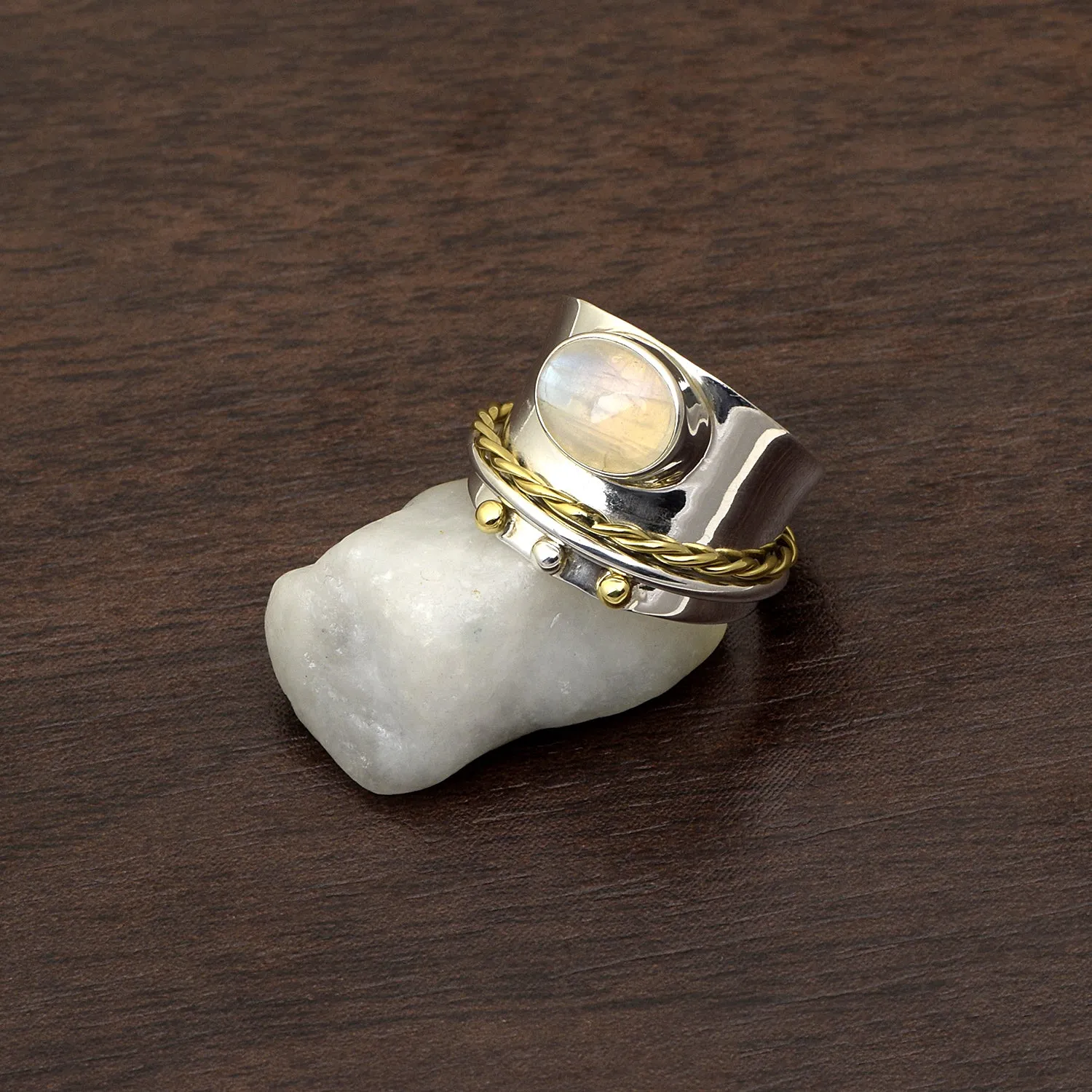 Rainbow Moonstone Meditation Spinner Ring