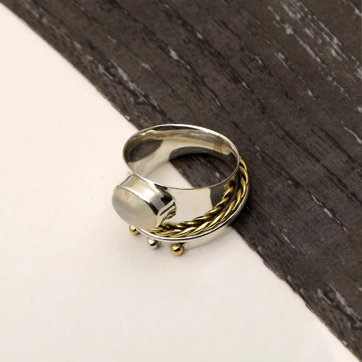 Rainbow Moonstone Meditation Spinner Ring