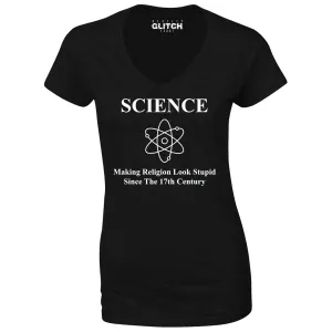 Reality Glitch Science Making Religion Look Stupid Womens T-Shirt - V-Neck