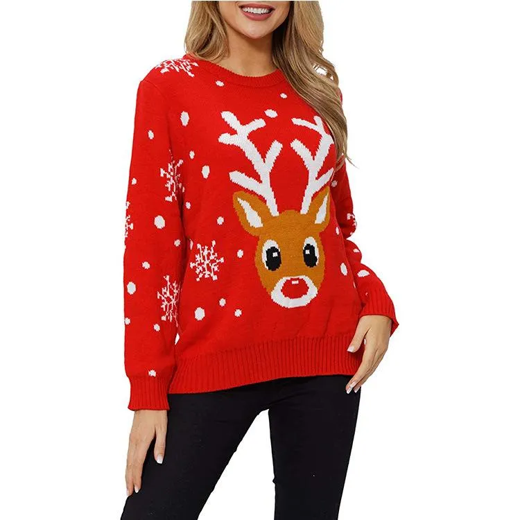Red Christmas Elk Women Knitting Sweaters for Winter