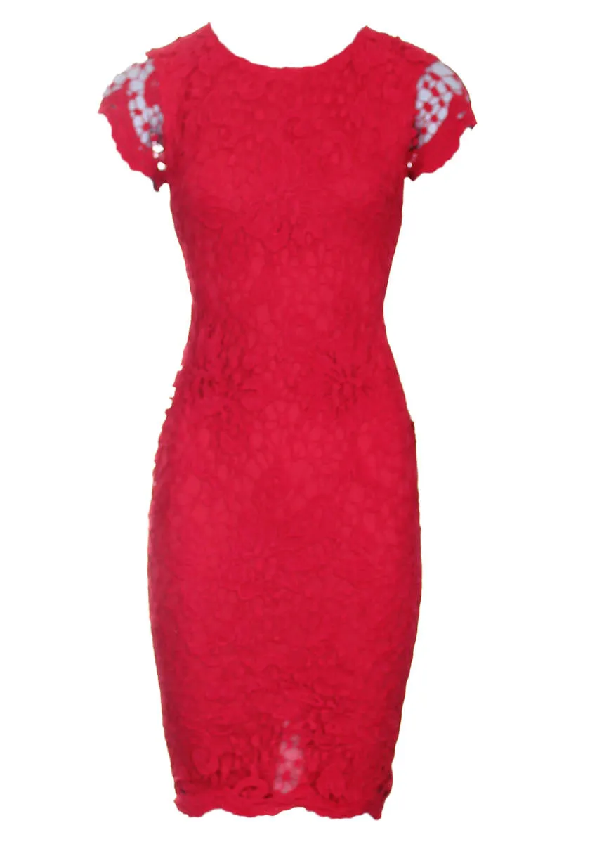 Red Crochet Midi Dress