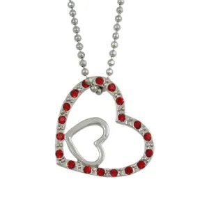 Red Crystal Double Heart Pendant on Silver Ball Chain - RSN649