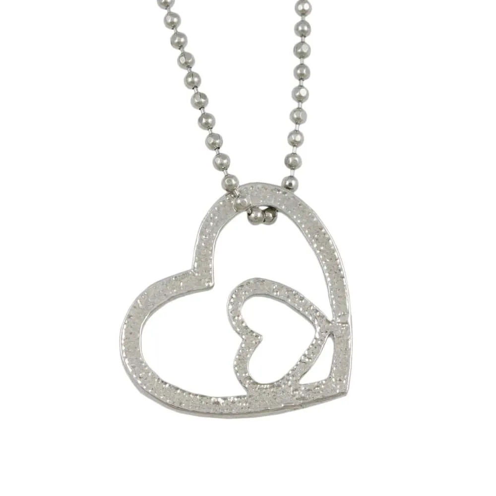 Red Crystal Double Heart Pendant on Silver Ball Chain - RSN649